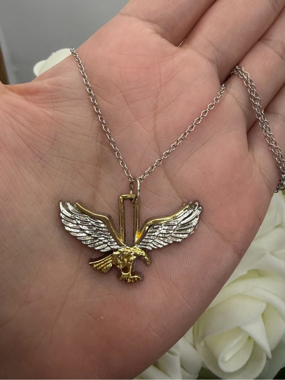 Two-Tone Eagle Pendant Necklace - Gold & Silver